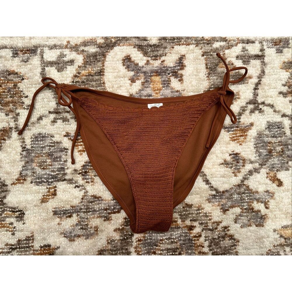 🌸 Wild Fable Chocolate Brown Crochet Tie Side Bikini Bottom Size Medium New